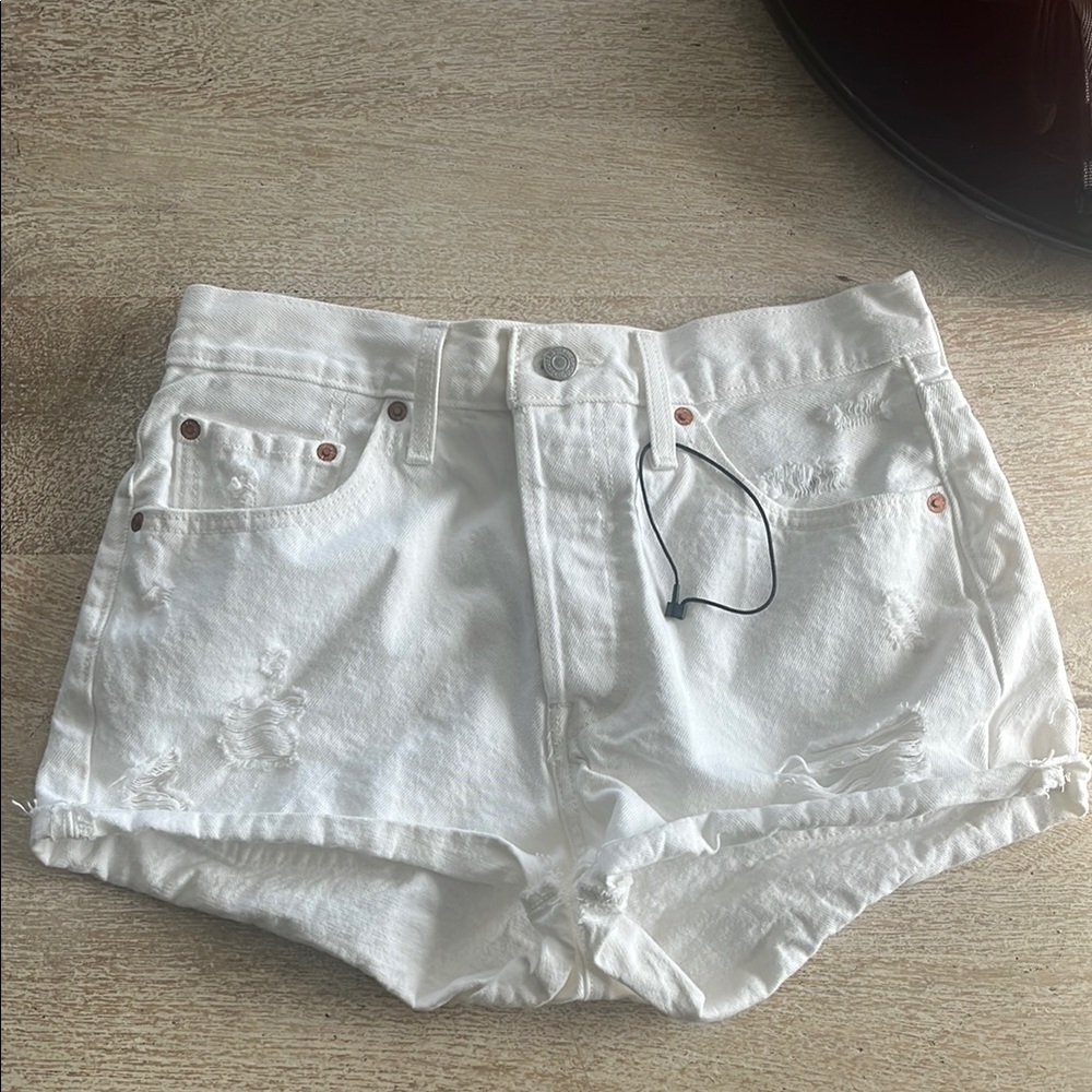 Levi's White Distressed Jean Shorts High-Waisted